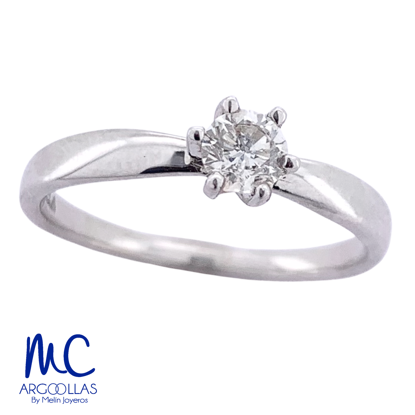 Anillo de compromiso de diamante natural 0.25 ct · corte redondo brillante · color G-H · claridad SI1 · oro blanco 14k · modelo F5644-25