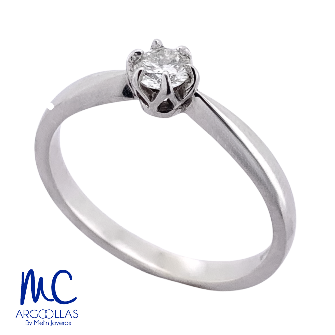 Anillo de compromiso de diamante natural 0.25 ct · corte redondo brillante · color G-H · claridad SI1 · oro blanco 14k · modelo F5651-25