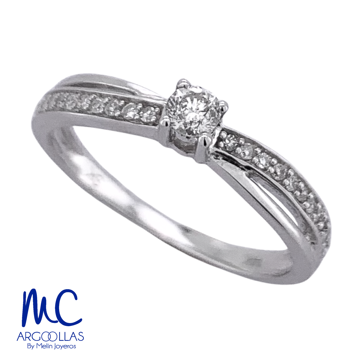 Anillo de compromiso de diamante natural 0.20 ct · corte redondo brillante · color G-J · claridad SI1-I2 · oro blanco 14k