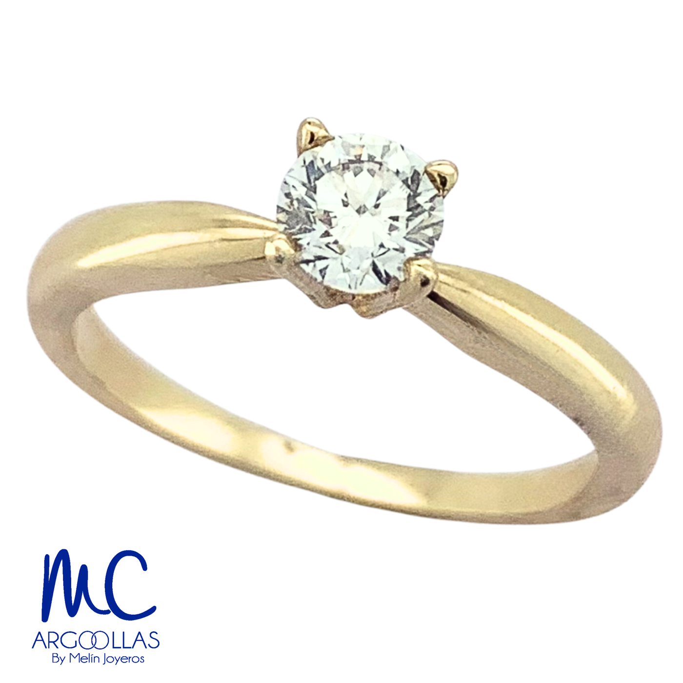 Anillo de compromiso de diamante natural 0.40 ct · corte redondo brillante · color G-H · claridad SI1 · oro amarillo 14k