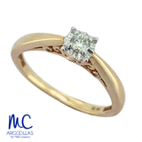 Anillo de compromiso de diamante natural 0.08 ct · corte redondo brillante · color G-J · claridad SI1-I2 · oro amarillo 14k