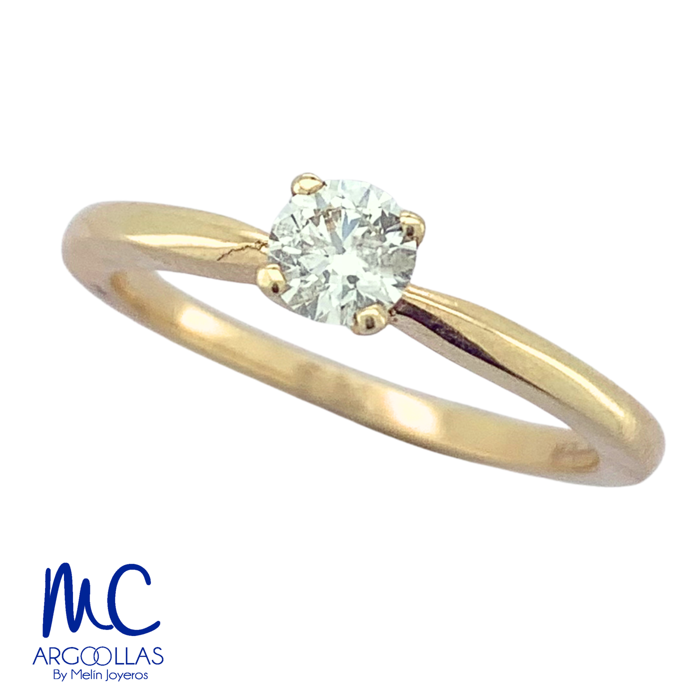 Anillo de compromiso de diamante natural 0.30 ct · corte redondo brillante · color G-H · claridad SI1 · oro amarillo 14k