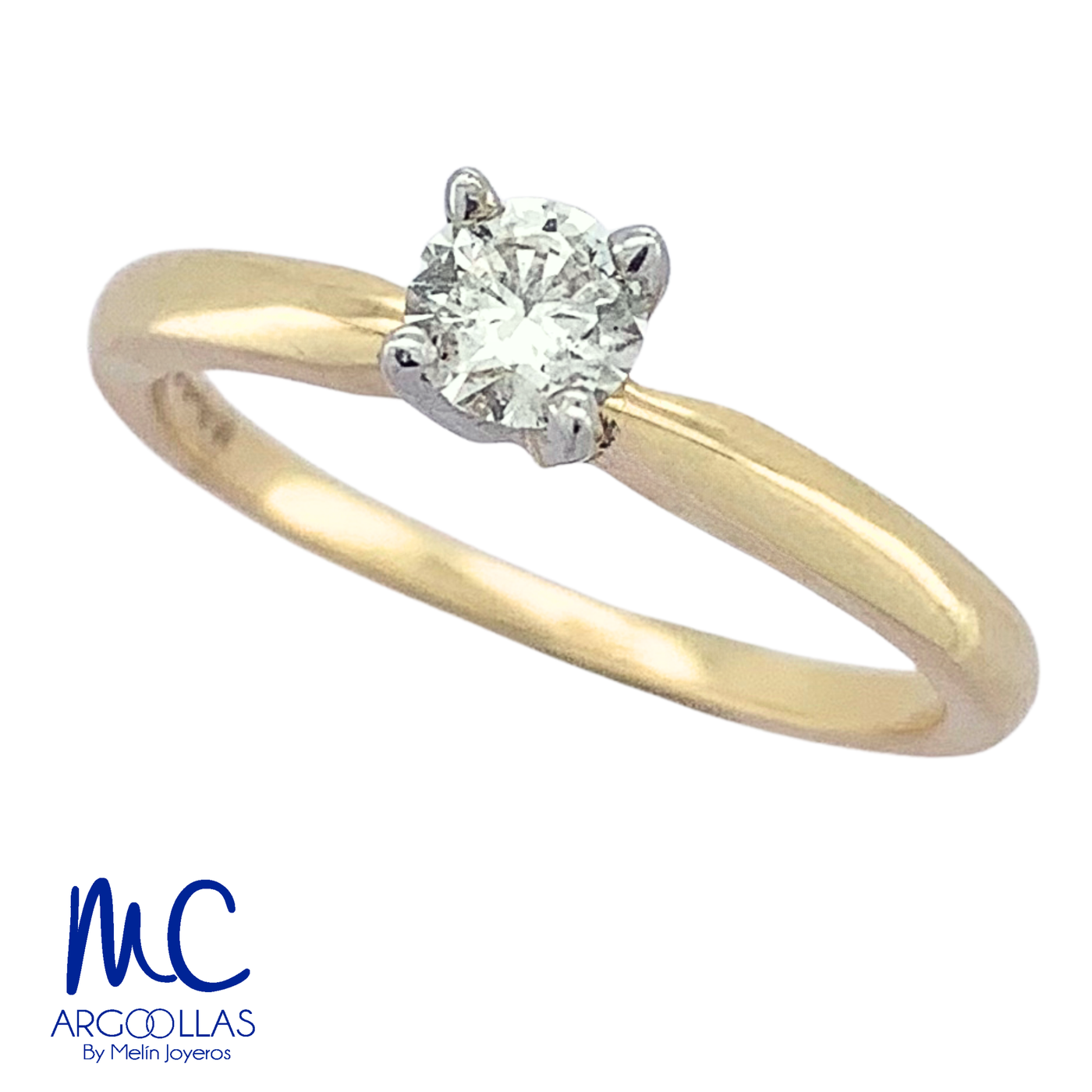 Anillo de compromiso de diamante natural 0.30 ct · corte redondo brillante · color H-J · claridad VS1-VS2 · oro amarillo 14k