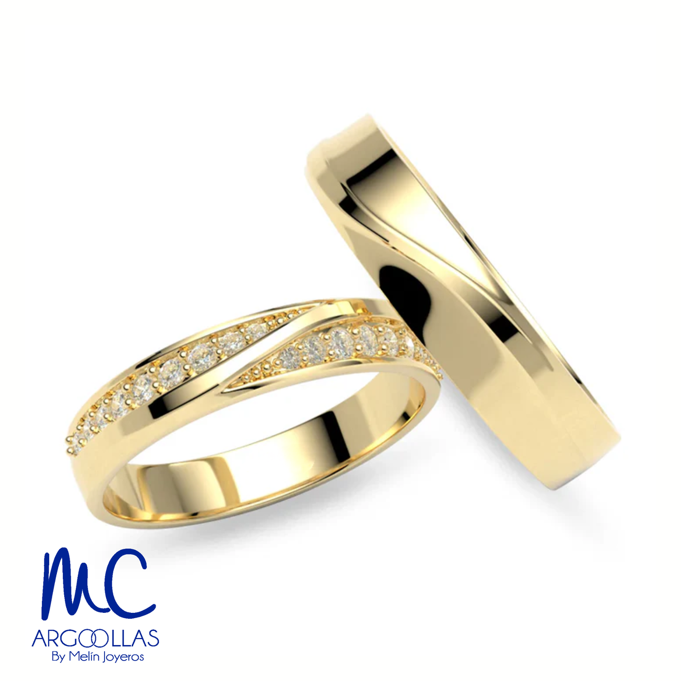 Set de argollas de matrimonio de oro amarillo 10k y 14k · con zirconia · modelo ARG-145 ARG-146
