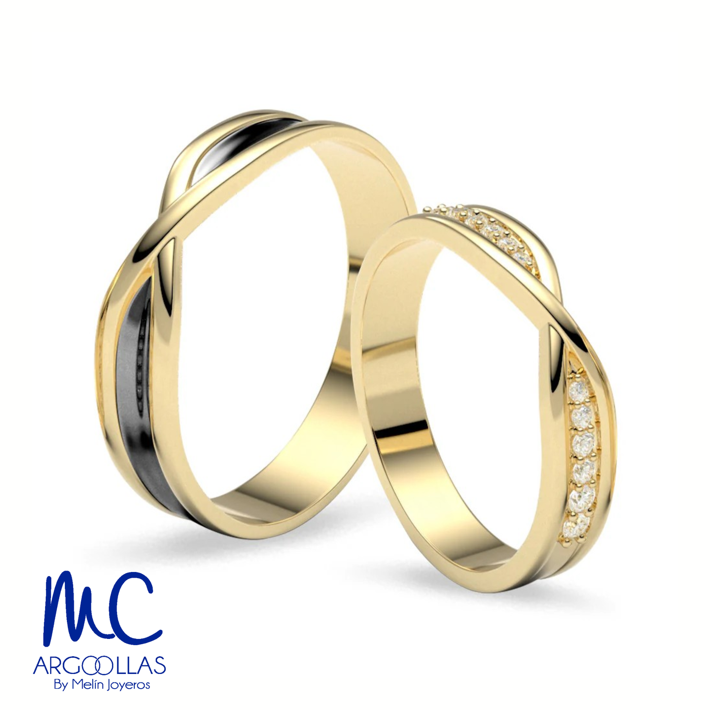 Set de argollas de matrimonio de oro amarillo 10k y 14k · con zirconia · modelo ARG-72 ARG-71