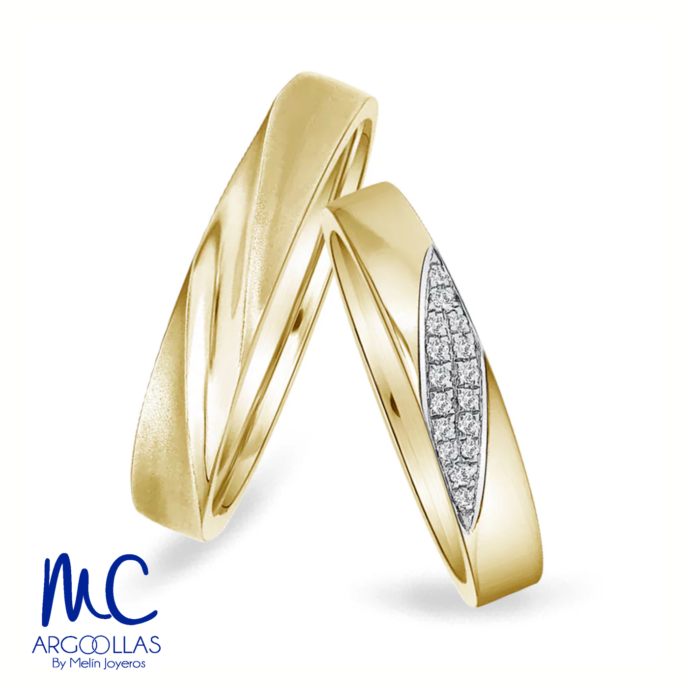 Set de argollas de matrimonio de oro amarillo 10k y 14k · con zirconia · modelo ARG-122 ARG-123