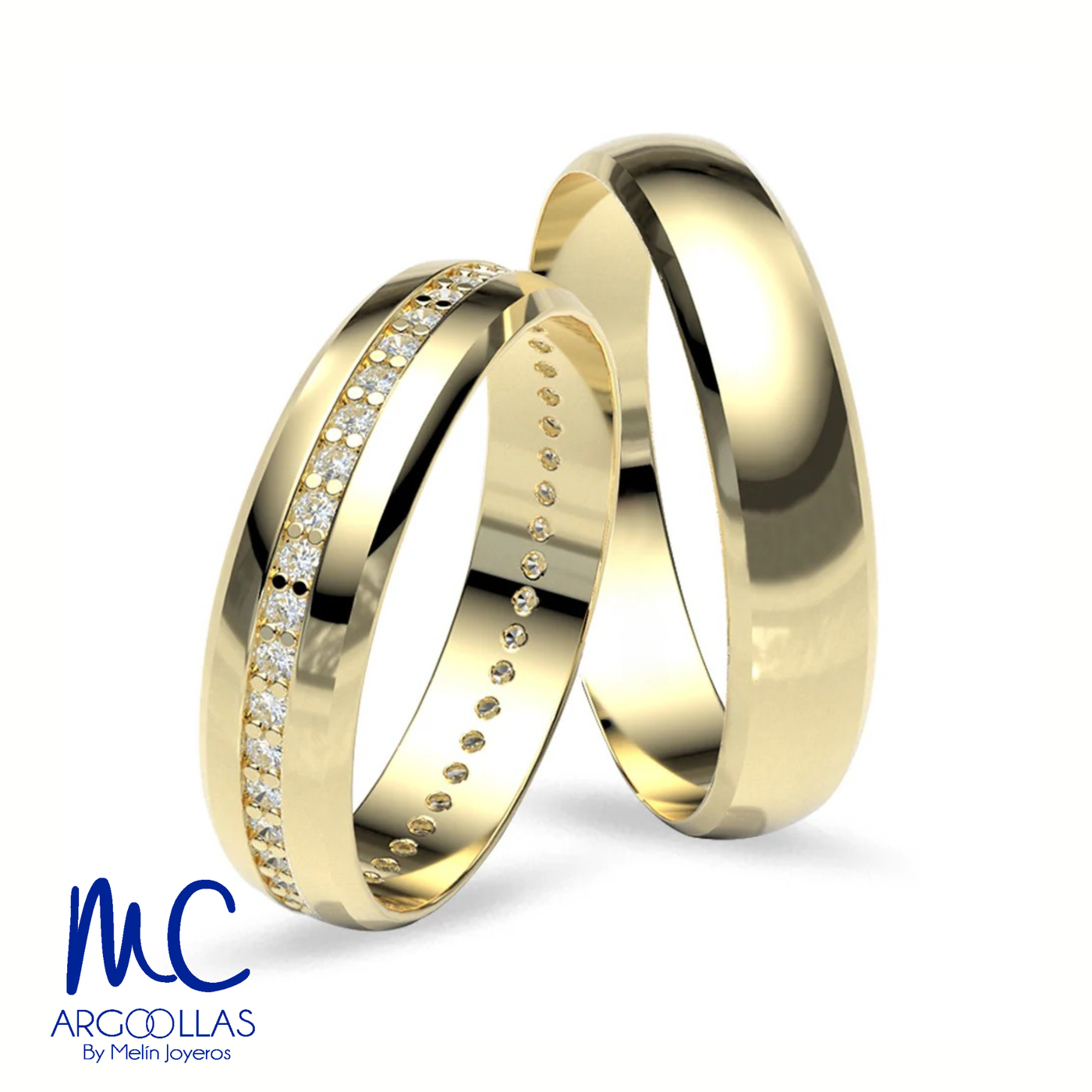 Set de argollas de matrimonio de oro amarillo 10k y 14k · con zirconia · modelo ARG-08 ARG-256