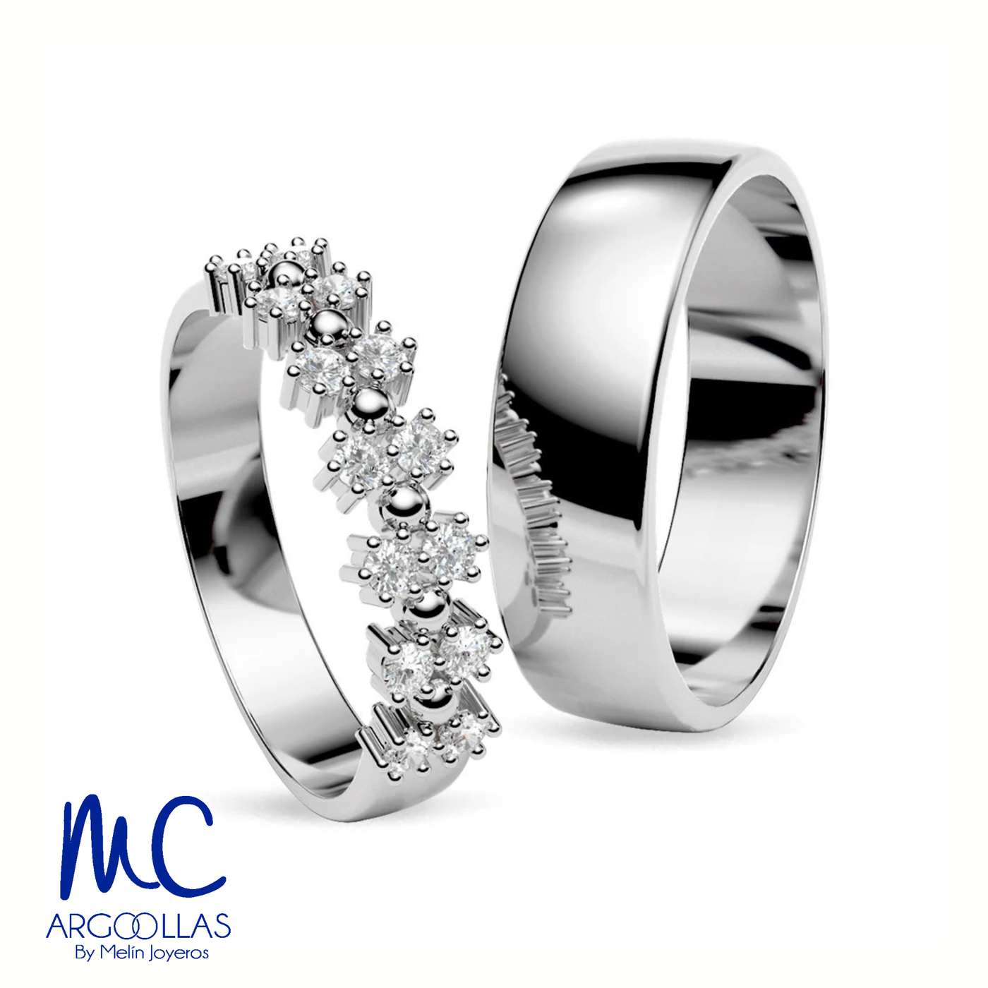 Set de argollas de matrimonio de oro amarillo 10k y 14k · con zirconia · modelo ARG-114B ARG-056B