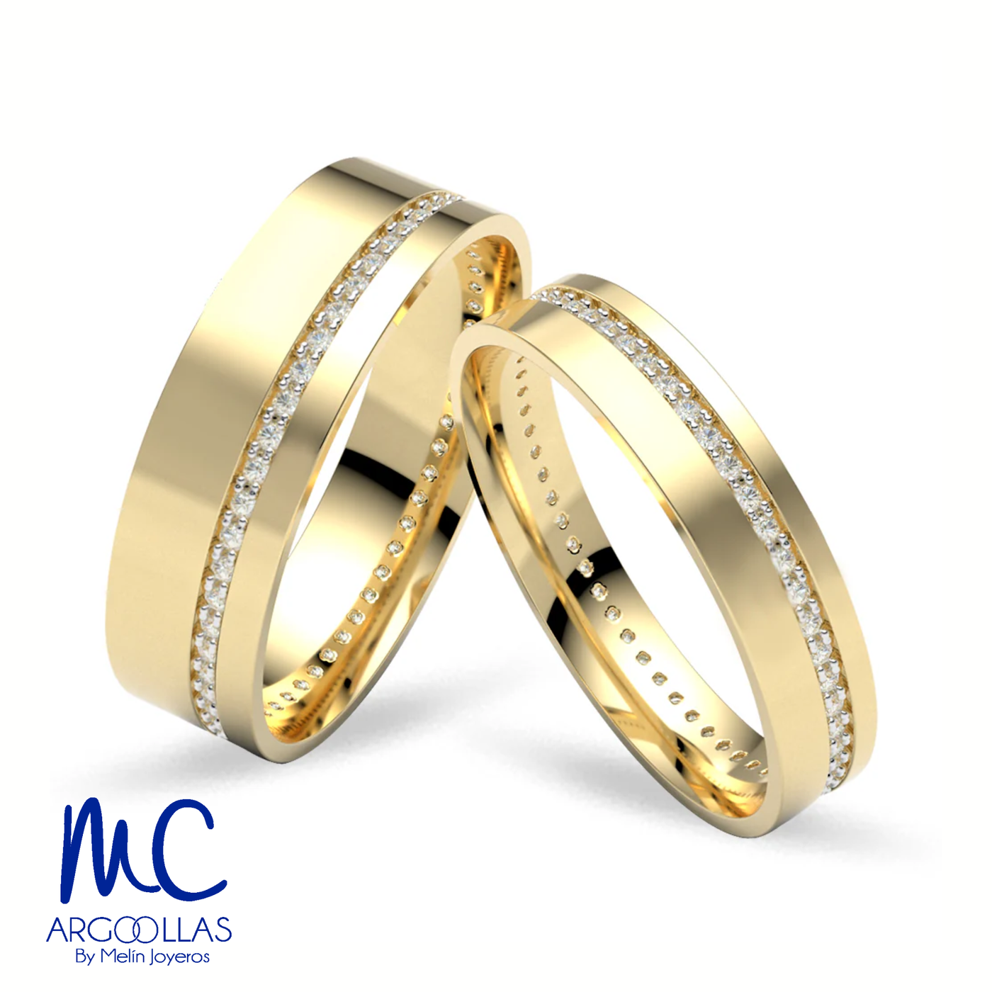 Set de argollas de matrimonio de oro amarillo 10k y 14k · con zirconia · modelo ARG-137 ARG-08