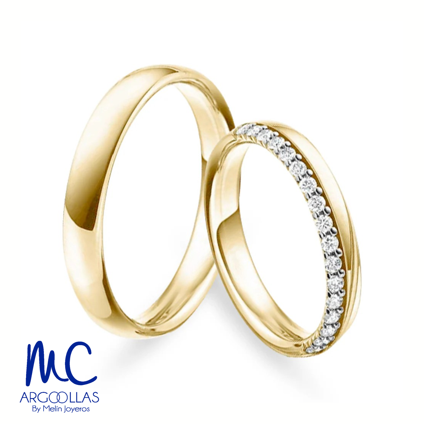Set de argollas de matrimonio arg-gen-3 de oro amarillo 10k y 14k · con zirconia