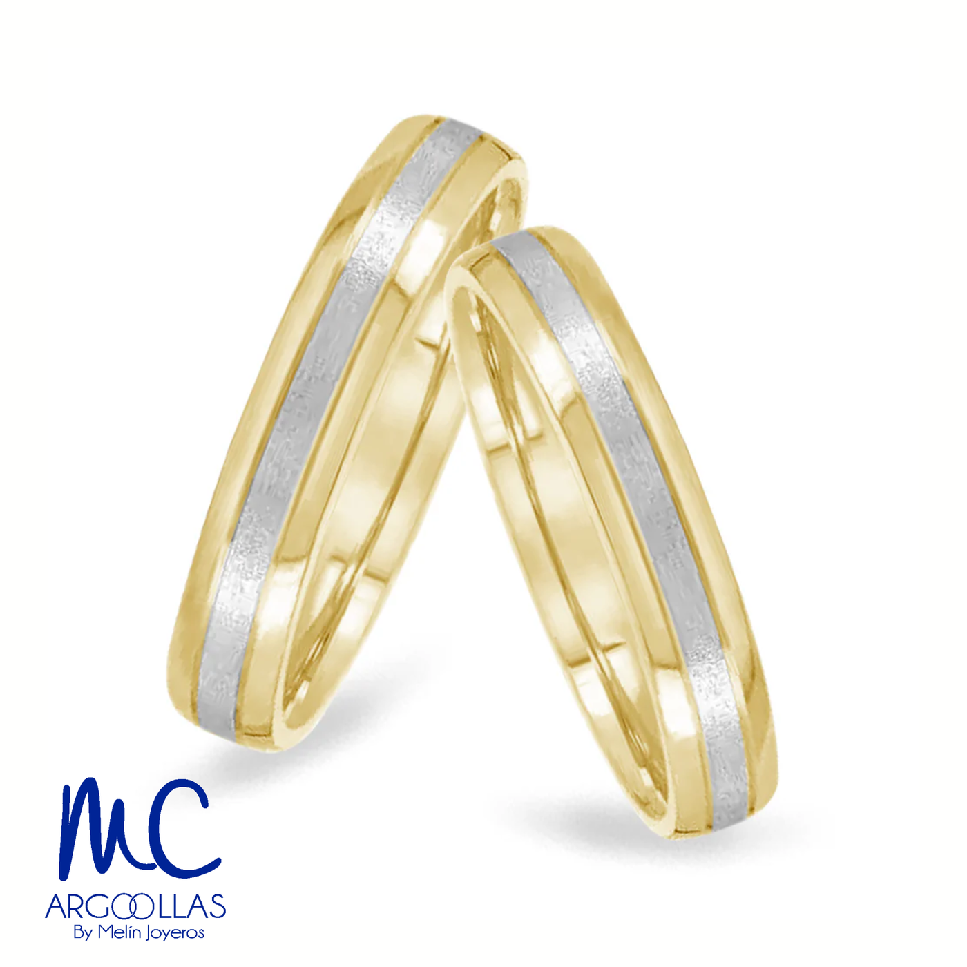 Set de argollas de matrimonio de oro combinado 10k y 14k · con mate · modelo ARG-130