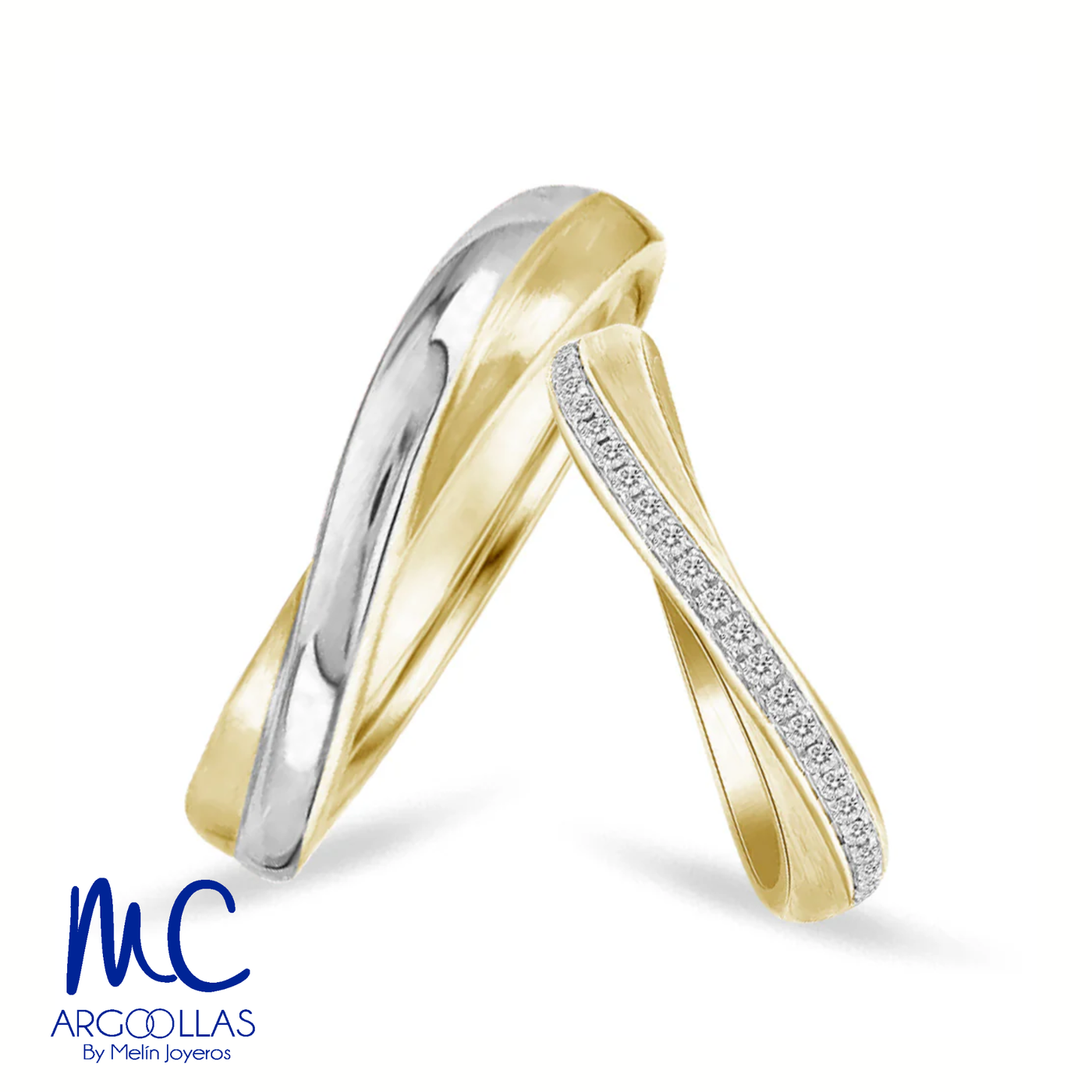 Set de argollas de matrimonio de oro combinado 10k y 14k · con zirconia · modelo ARG-120 ARG-121