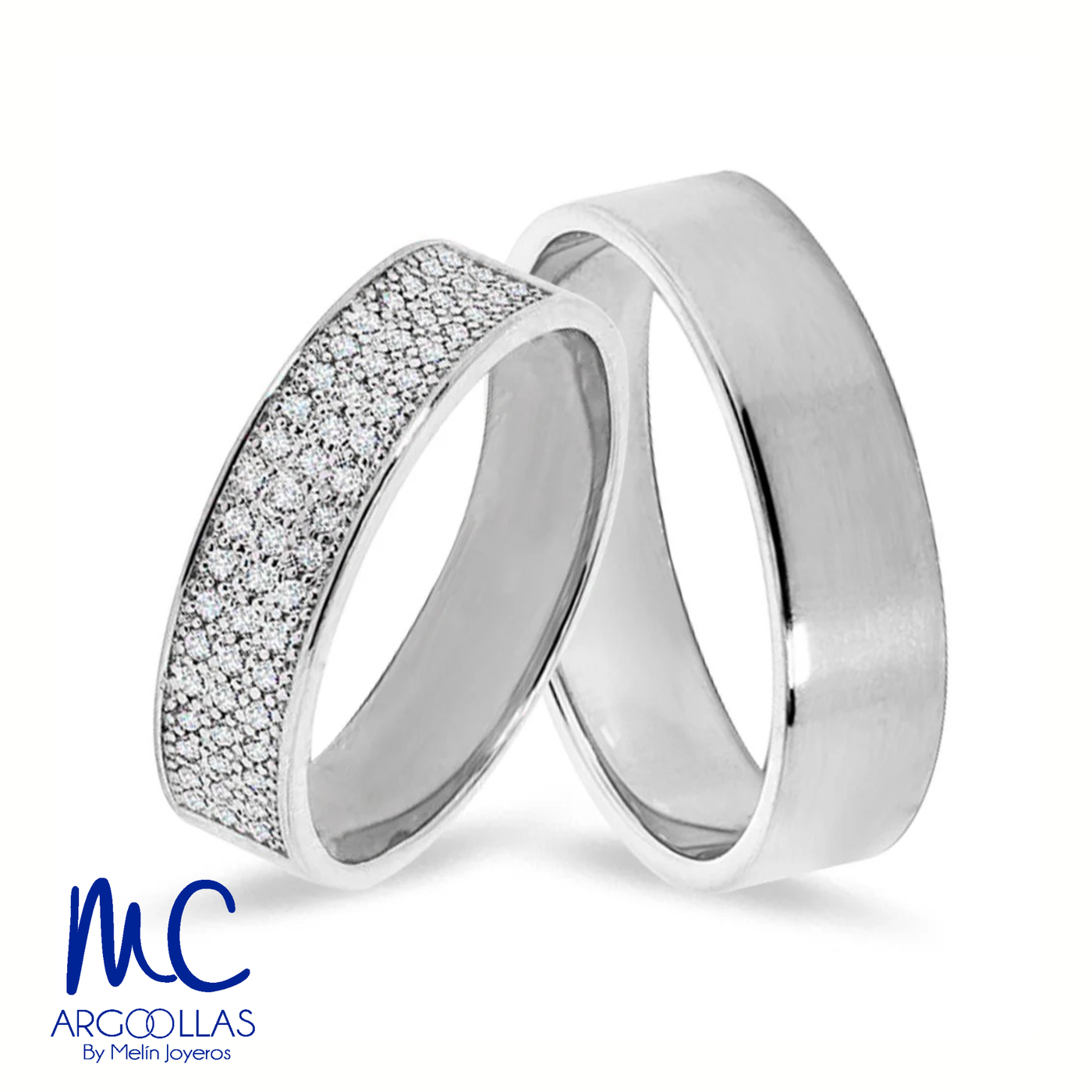 Set de argollas de matrimonio de oro blanco 10k y 14k · con zirconia · modelo ARG-027B ARG-058B (2)