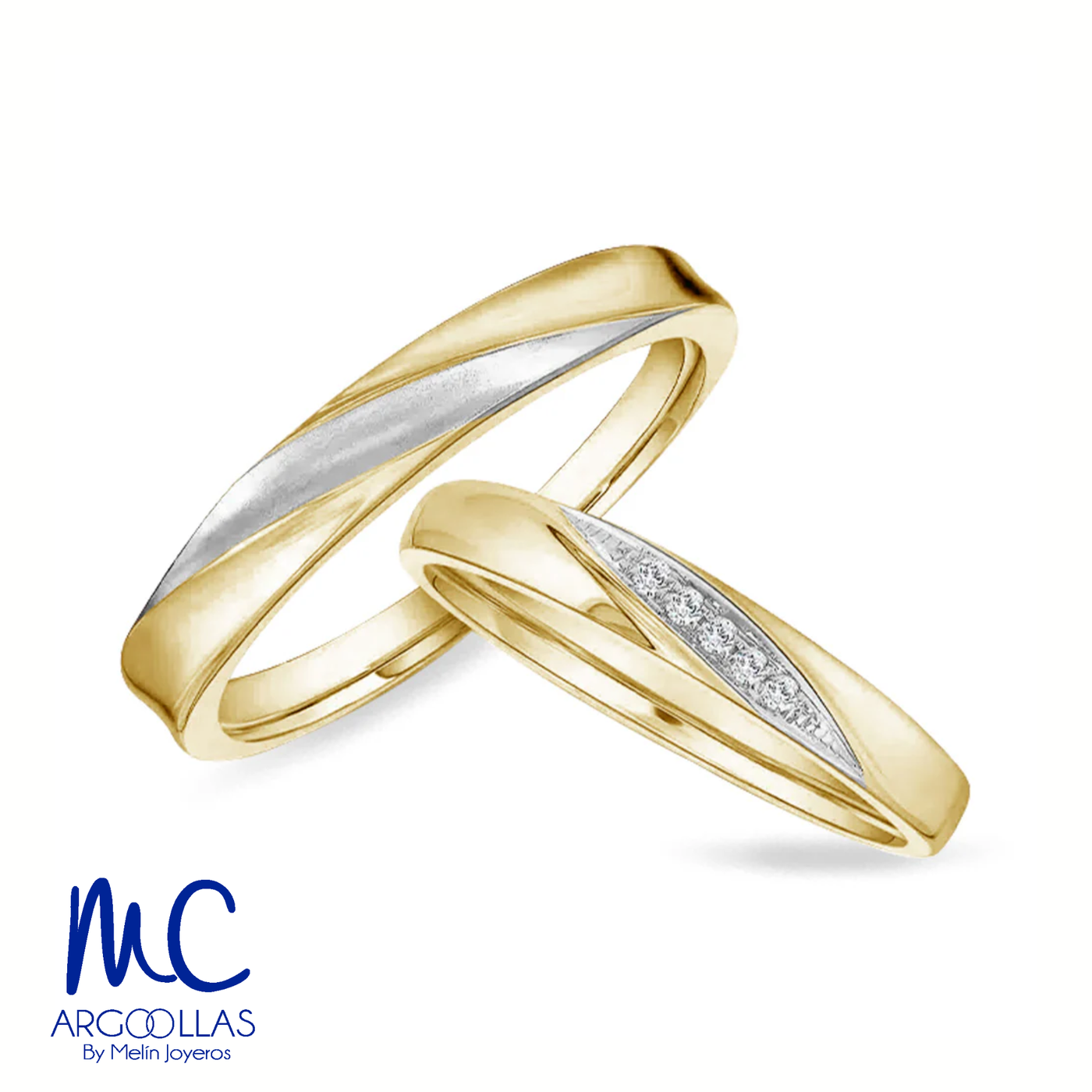 Set de argollas de matrimonio de oro combinado 10k y 14k · con zirconia · modelo ARG-118 ARG-119
