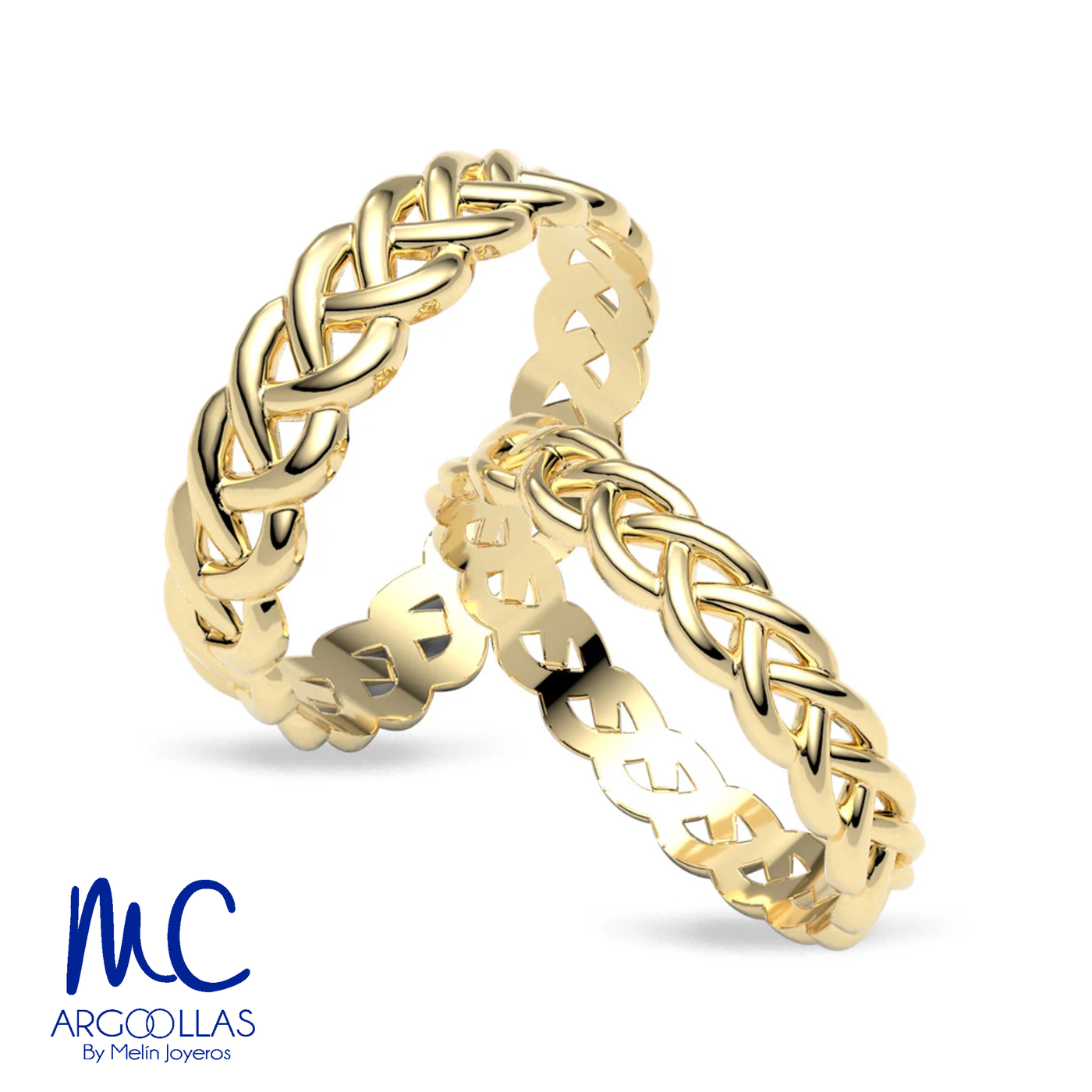 Set de argollas de matrimonio de oro amarillo 10k y 14k · con trenzado
