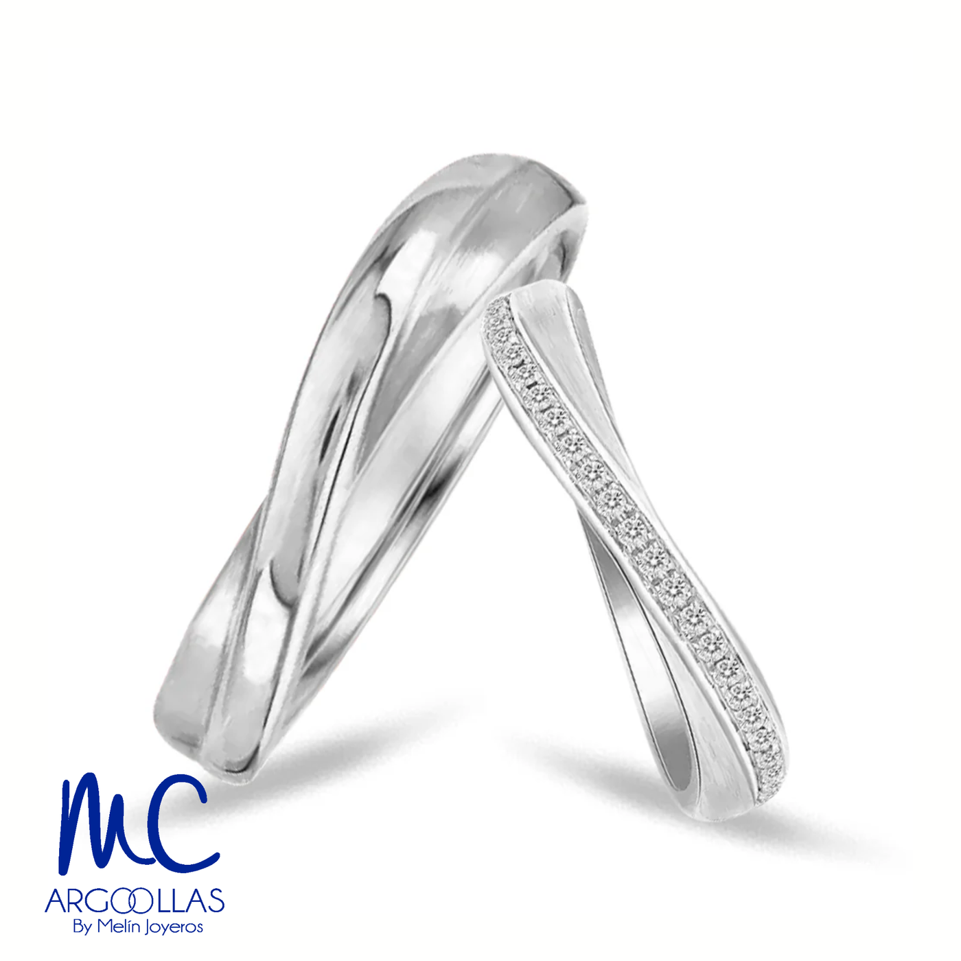 Set de argollas de matrimonio de oro blanco 10k y 14k · con zirconia · modelo ARG-120B ARG-121B