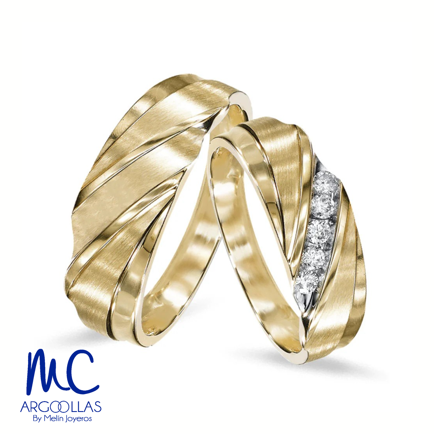 Set de argollas de matrimonio de oro amarillo 10k y 14k · con zirconia · modelo ARG-09 ARG-010