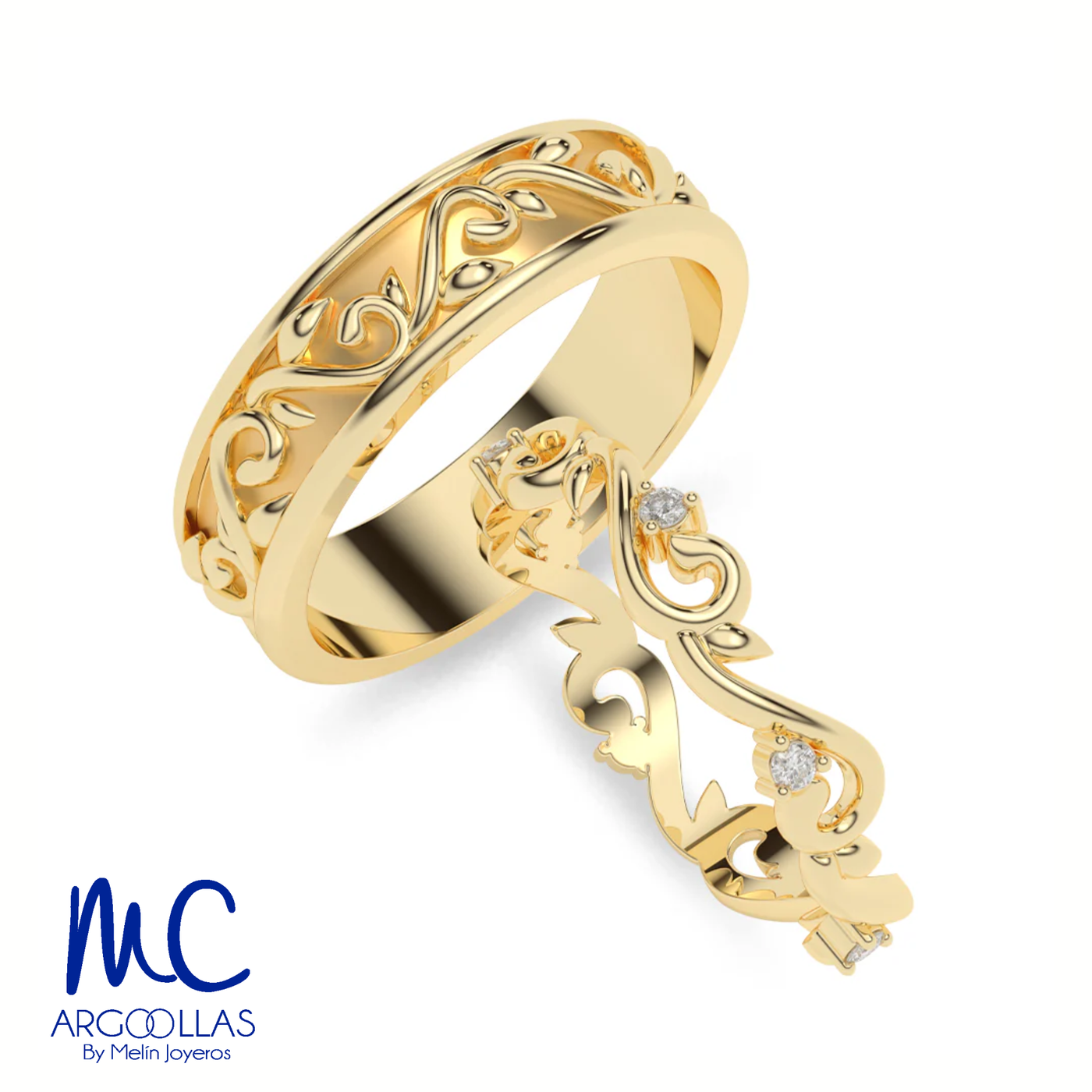 Set de argollas de matrimonio de oro amarillo 10k y 14k · con zirconia · modelo ARG-232 ARG-231