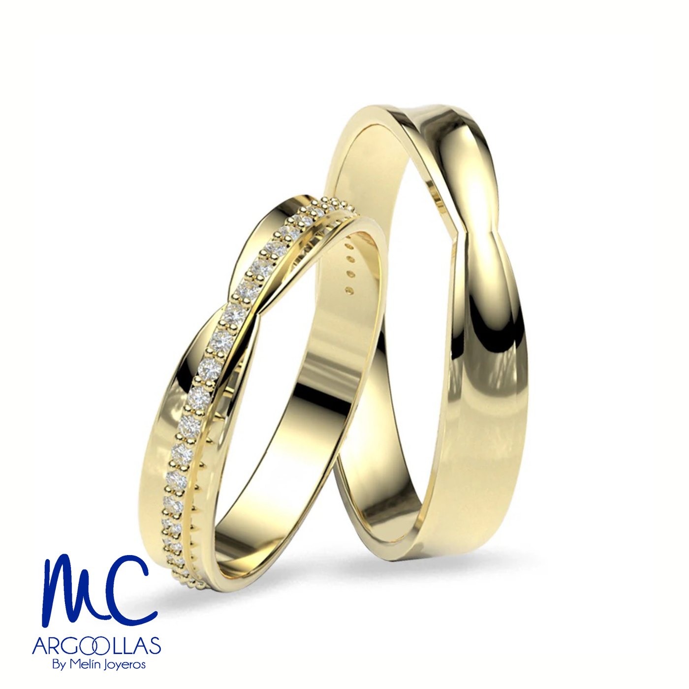 Set de argollas de matrimonio de oro amarillo 10k y 14k · con zirconia · modelo ARG-002 ARG-2026