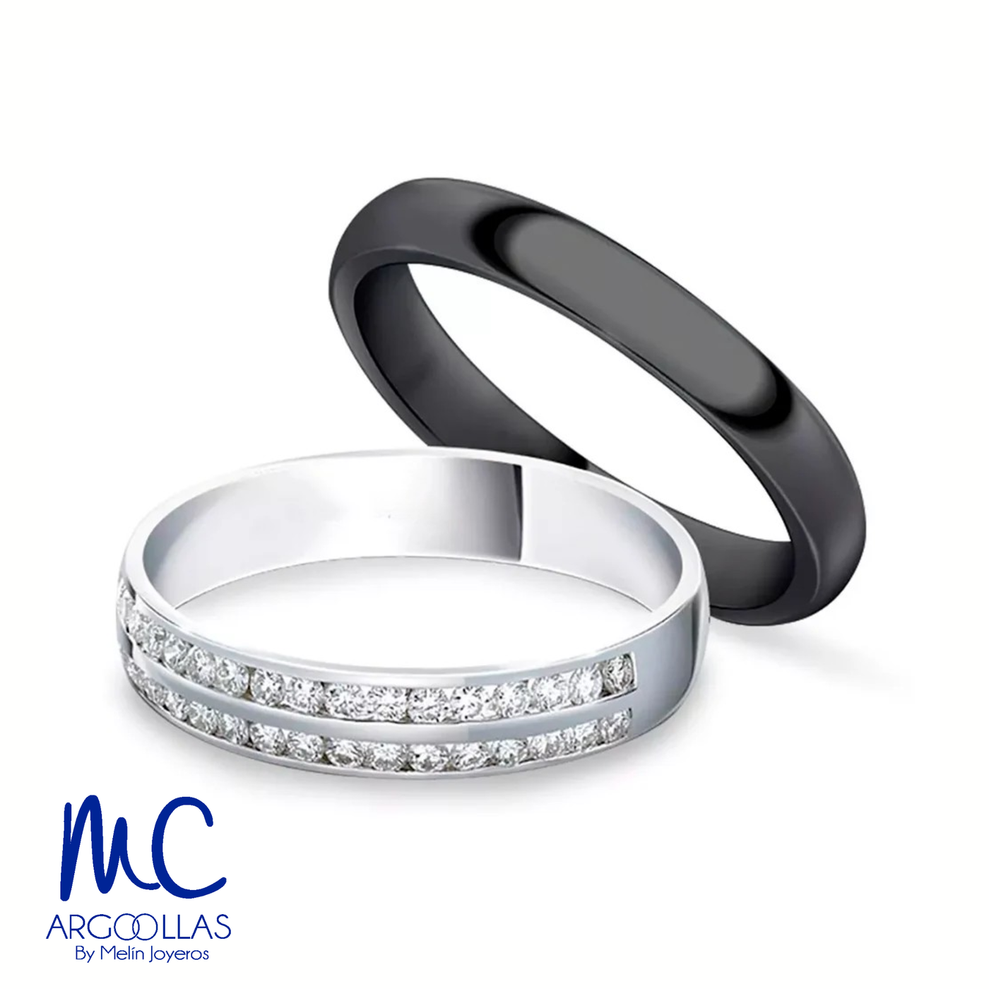 Set de argollas de matrimonio de oro combinado 10k y 14k · con zirconia · modelo ARG-GEN1