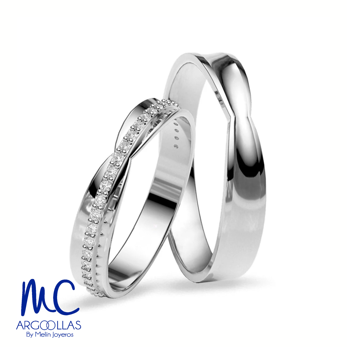 Set de argollas de matrimonio de oro blanco 10k y 14k · con zirconia · modelo ARG-002B ARG-2026B