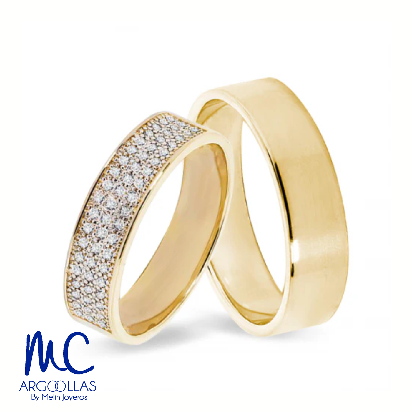 Set de argollas de matrimonio de oro amarillo 10k y 14k · con zirconia · modelo ARG-027 ARG-058 (2)