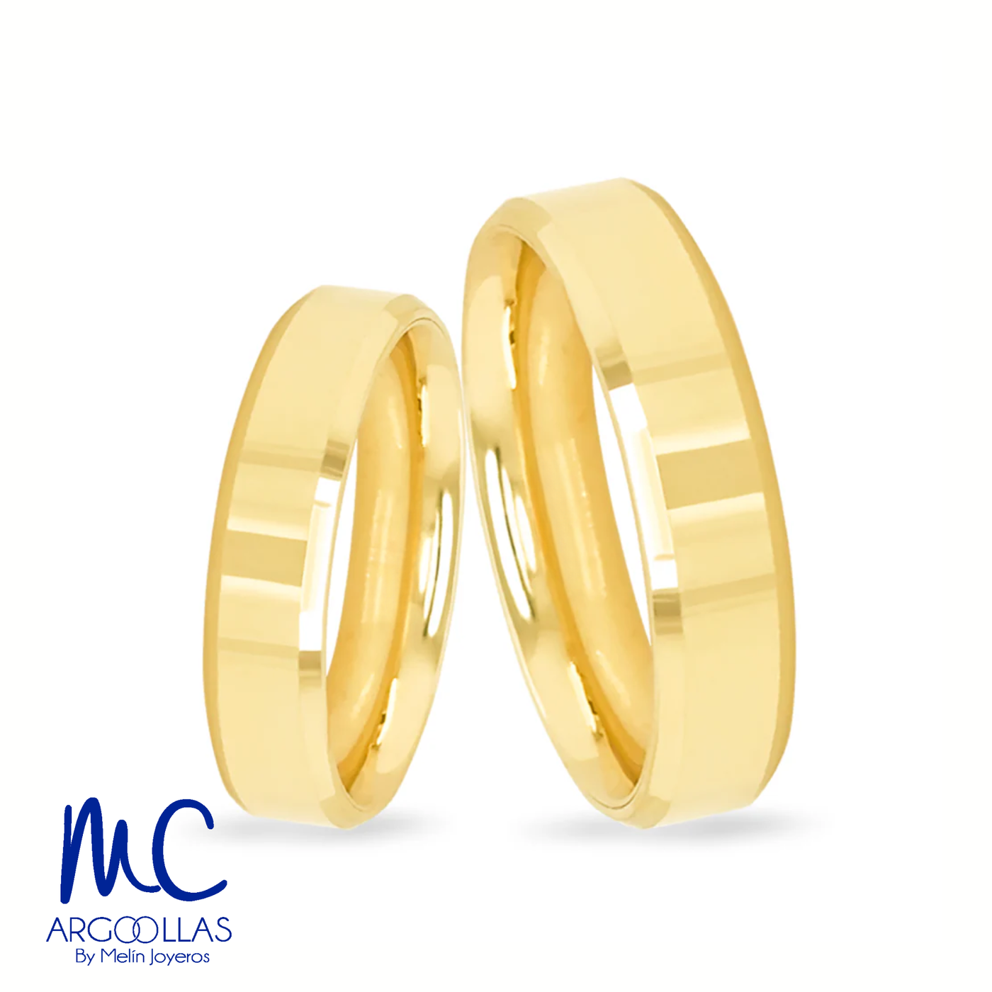 Set de argollas de matrimonio de oro amarillo 10k y 14k · acabado liso