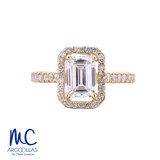 Anillo de compromiso de diamante de laboratorio 1.00 ct · corte esmerald cut · color E · claridad VVS2 · oro amarillo 14k