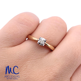 Anillo de compromiso de diamante natural 0.08 ct · corte redondo brillante · color G-J · claridad SI1-I2 · oro amarillo 14k