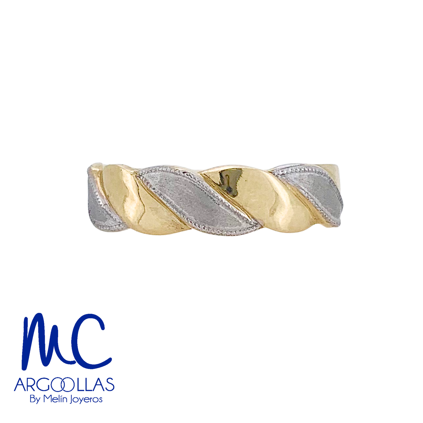 Argolla de matrimonio de oro combinado 10k y 14k · 6 mm · estilo recto · acabado troquelado