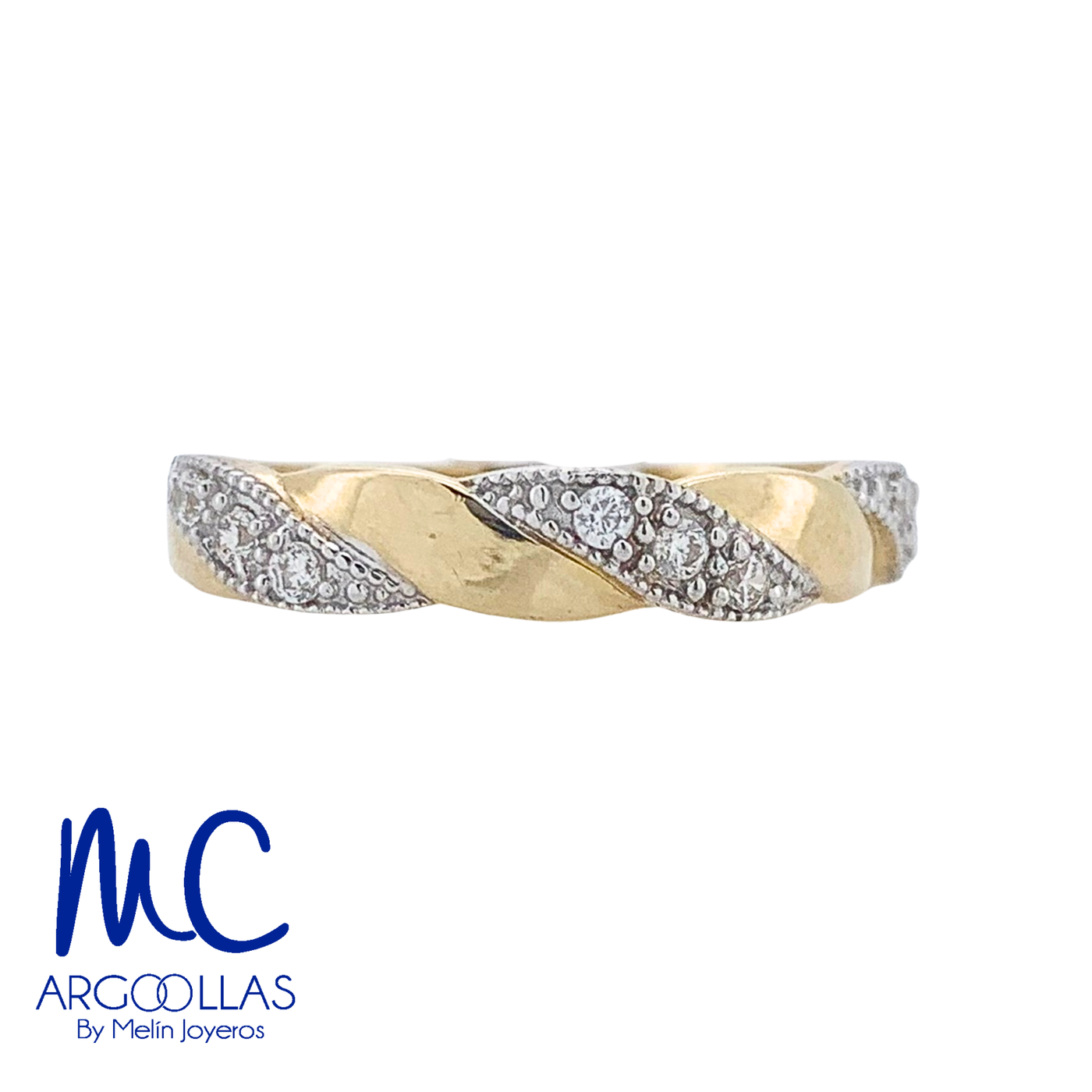 Argolla de matrimonio de oro combinado 10k y 14k · 4 mm · estilo recta · con zirconia