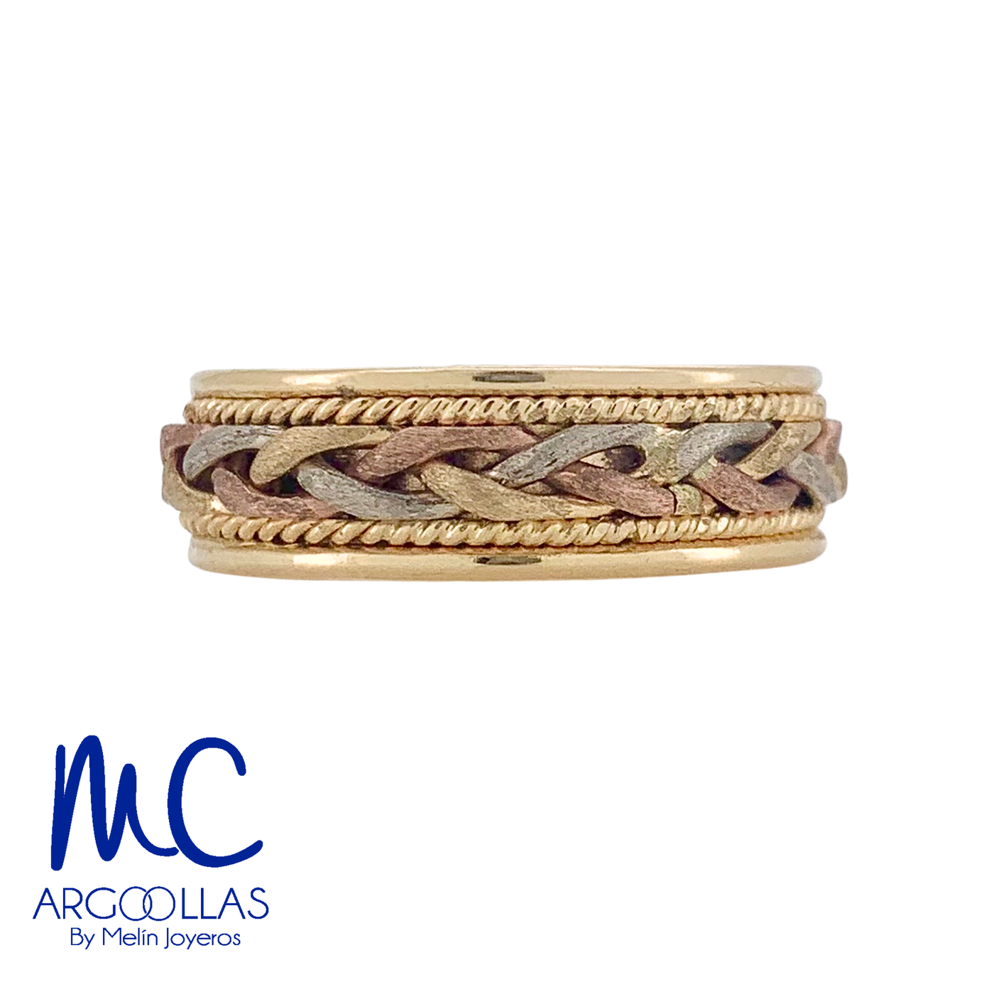Argolla de matrimonio de oro amarillo 10k y 14k · 6 mm · estilo recto · acabado tejido a mano · modelo AGJ489N
