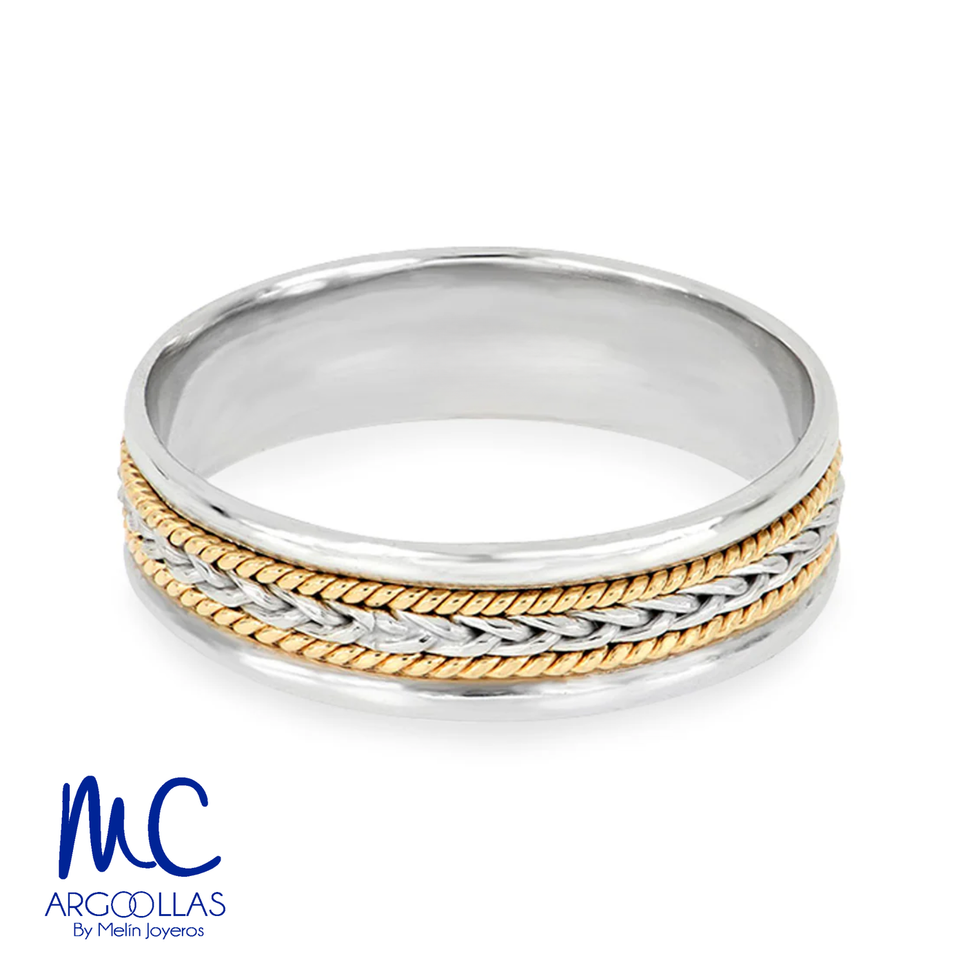Argolla de matrimonio de oro combinado 10k y 14k · 5 mm · estilo recto · acabado labrado · modelo AGJ461N