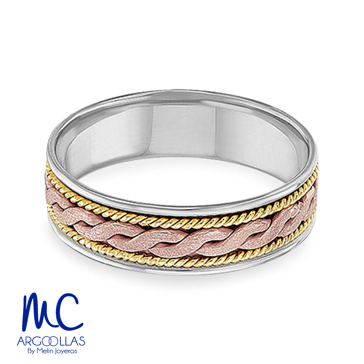 Argolla de matrimonio de oro amarillo 10k y 14k · 6 mm · estilo recto · acabado tejida a mano