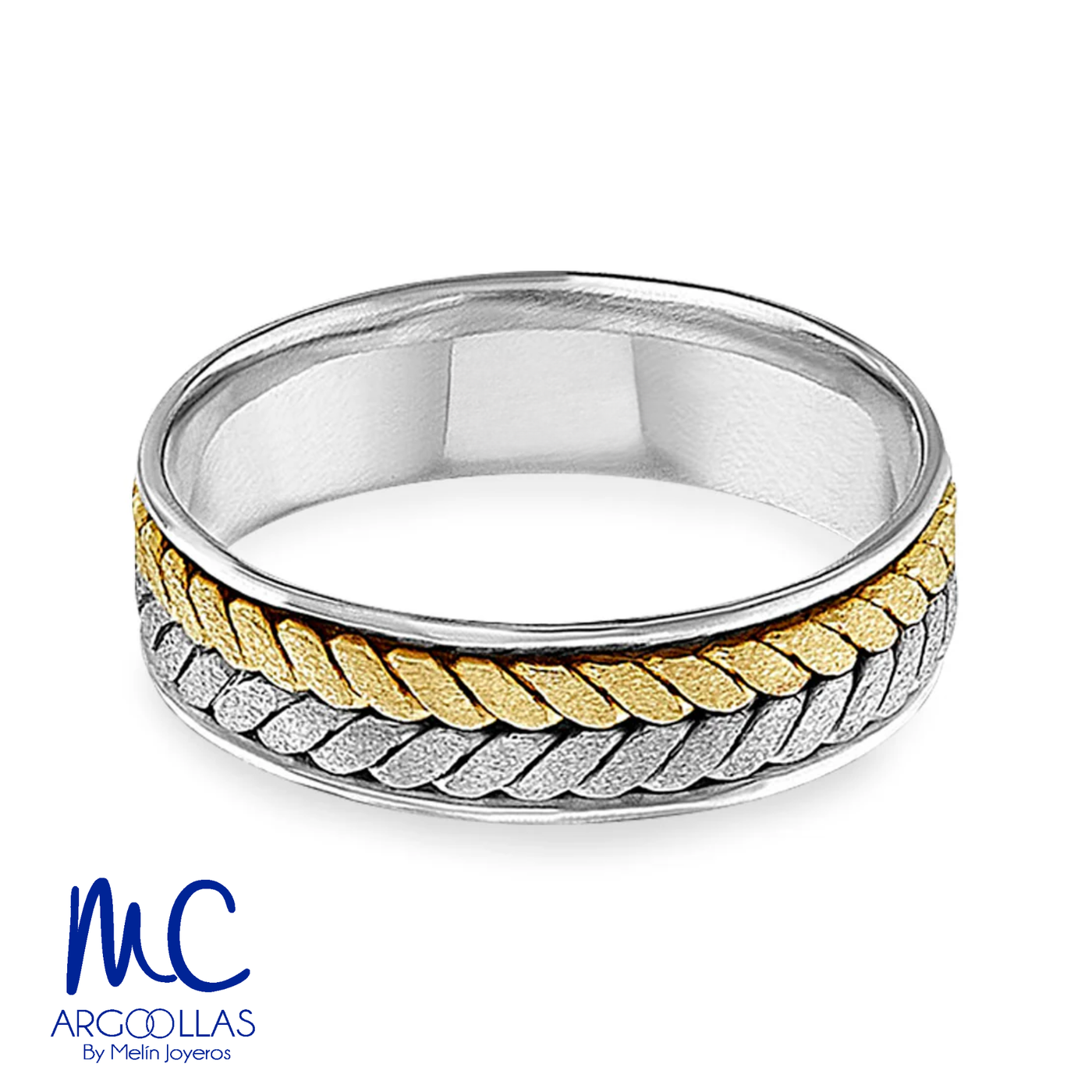 Argolla de matrimonio de oro amarillo 10k y 14k · 6 mm · estilo recto · acabado labrado · modelo AGJ396N