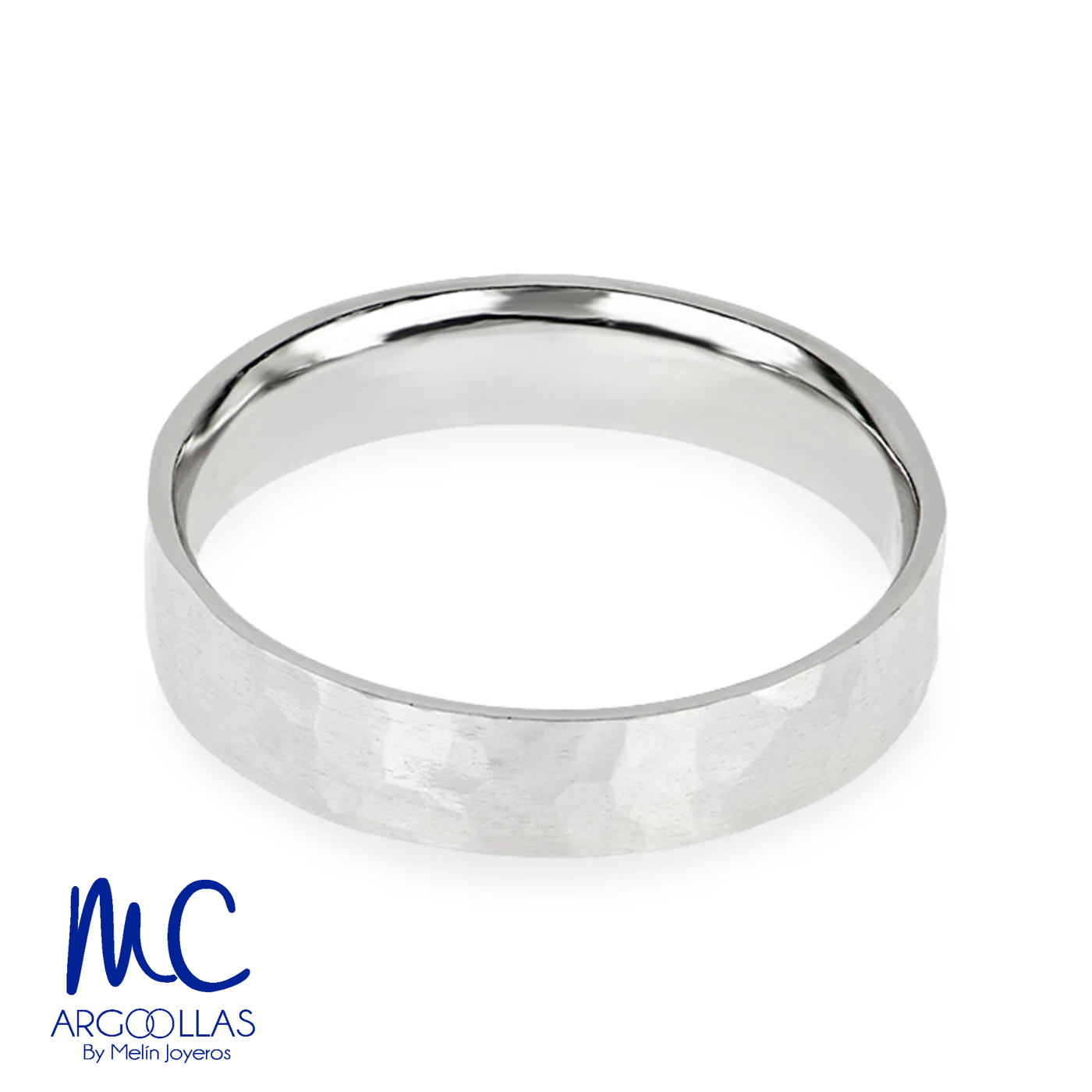 Argolla de matrimonio de oro blanco 10k y 14k · 6 mm · estilo recto · acabado martillado