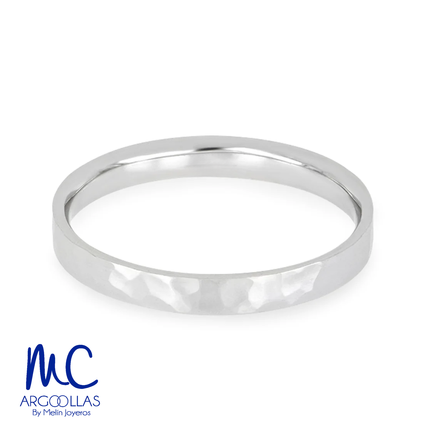 Argolla de matrimonio de oro blanco 10k y 14k · 3 mm · estilo recto · acabado martillado