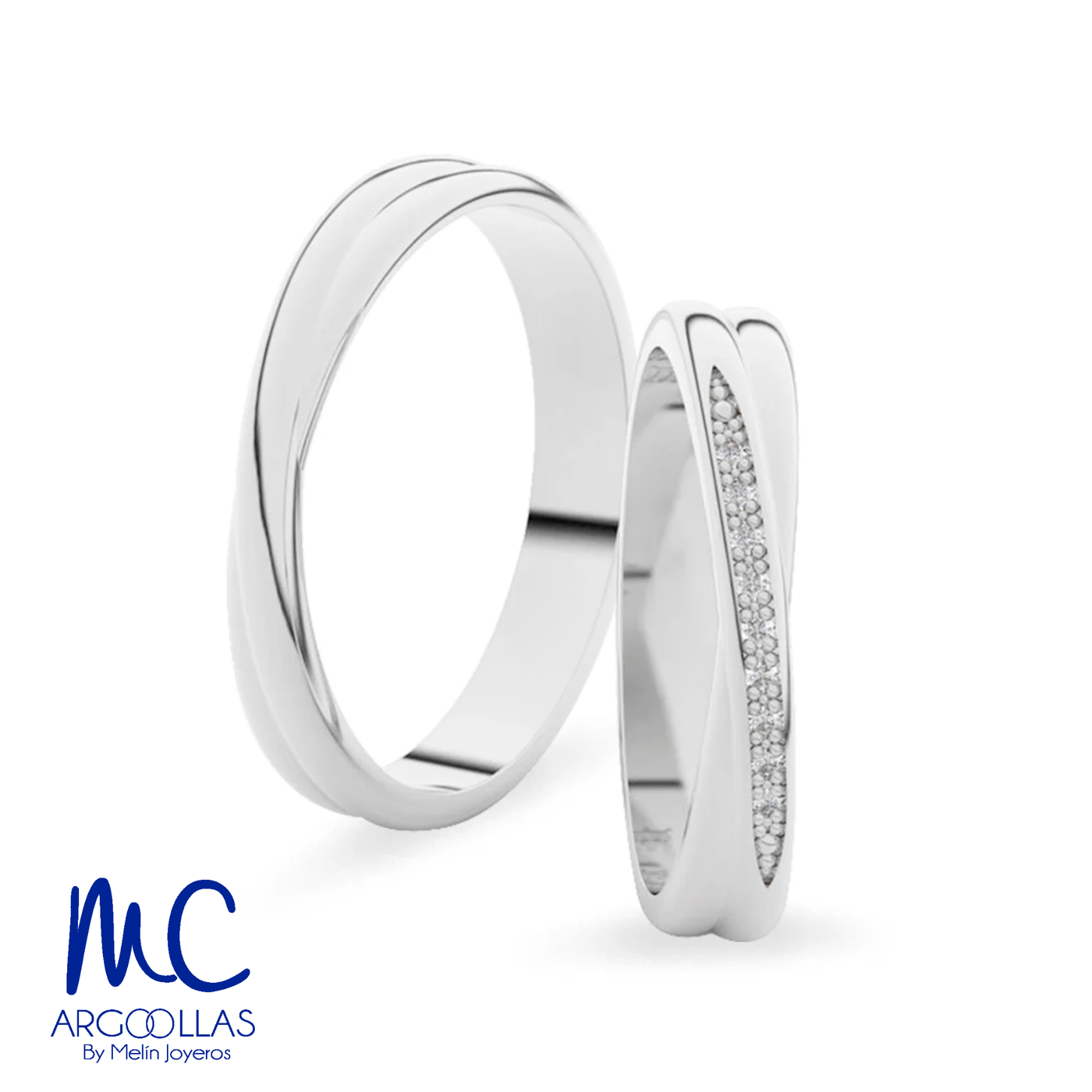 Set de argollas de matrimonio de oro blanco 10k y 14k