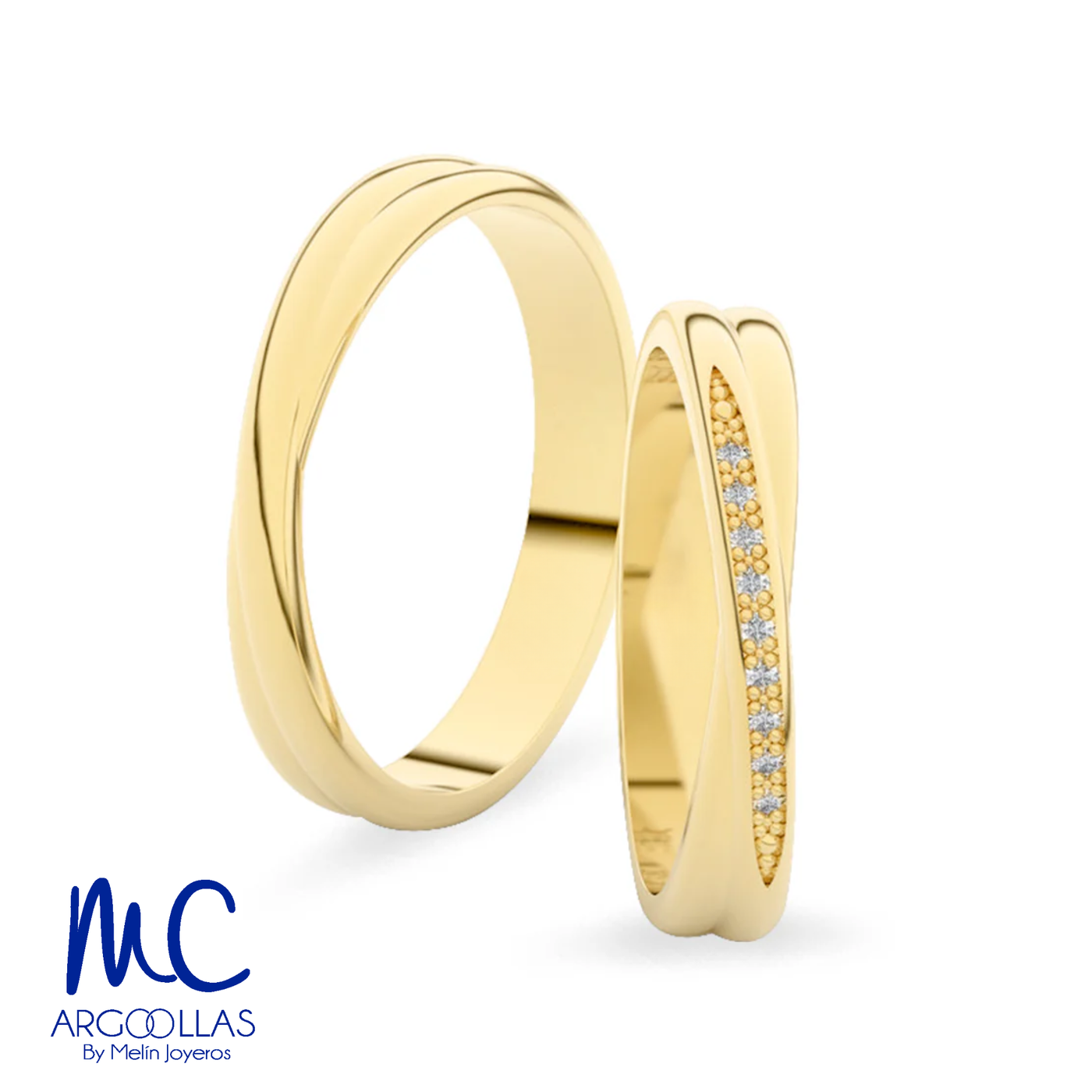 Set de argollas de matrimonio de oro amarillo 10k y 14k · modelo ARG-237 ARG-238