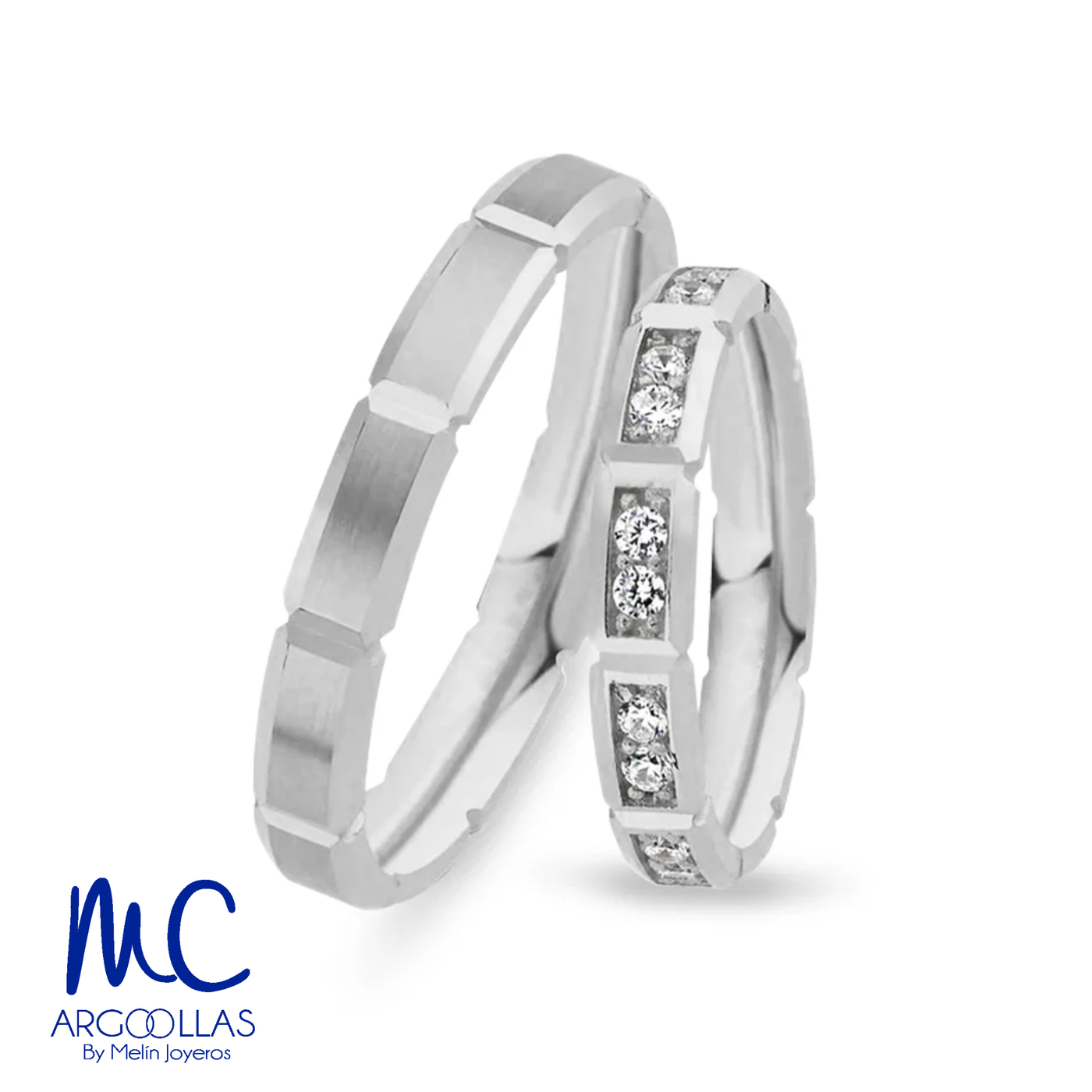 Set de argollas de matrimonio de oro blanco 10k y 14k · con zirconia · modelo ARG-196B ARG-197B