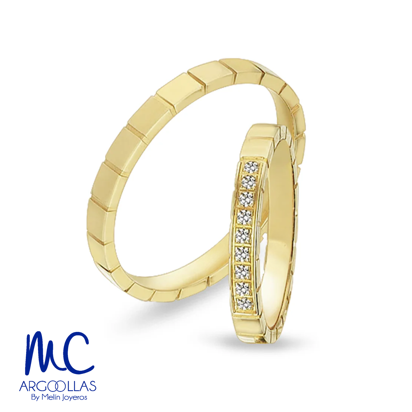 Set de argollas de matrimonio de oro amarillo 10k y 14k · con zirconia · modelo ARG-198 ARG-199