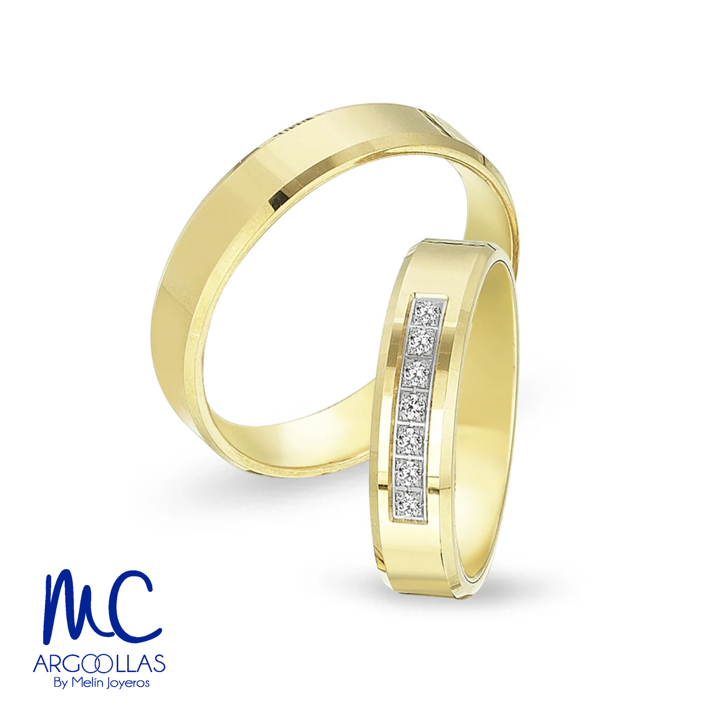 Set de argollas de matrimonio de oro amarillo 10k y 14k · con zirconia · modelo ARG-218 ARG-219