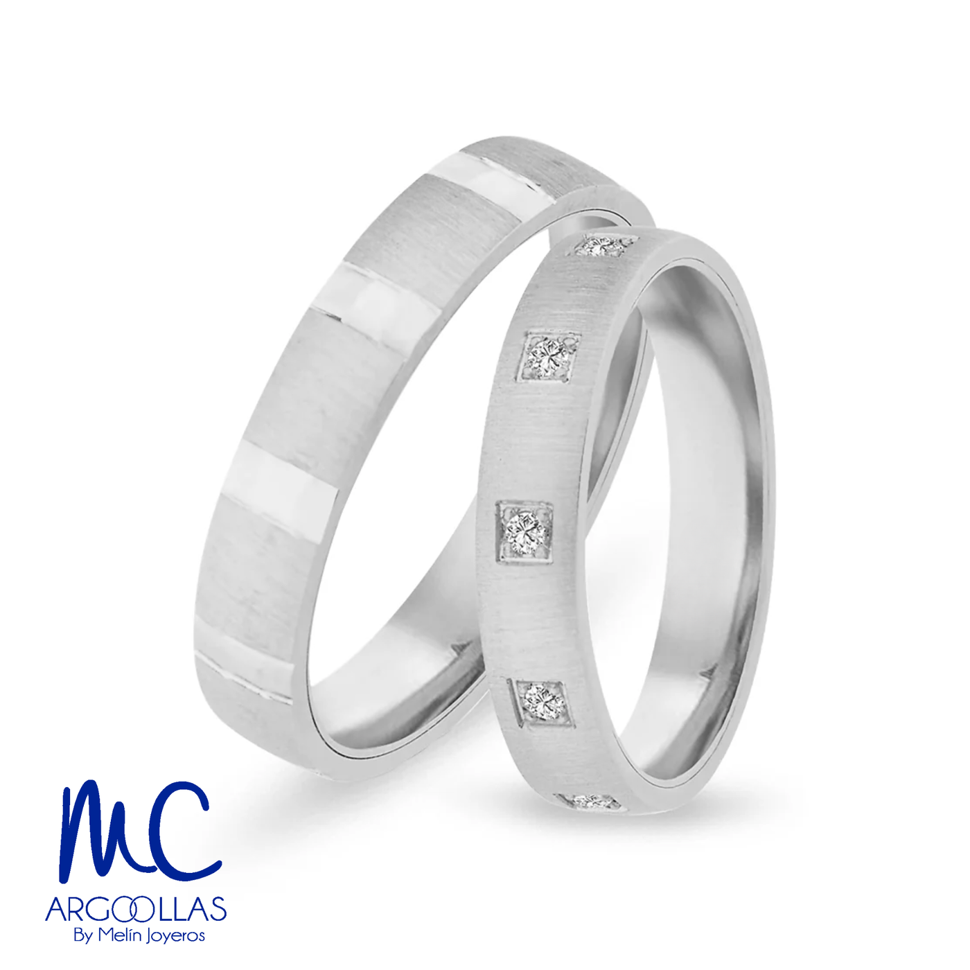 Set de argollas de matrimonio de oro blanco 10k y 14k · con zirconia · modelo ARG-202B ARG-203B