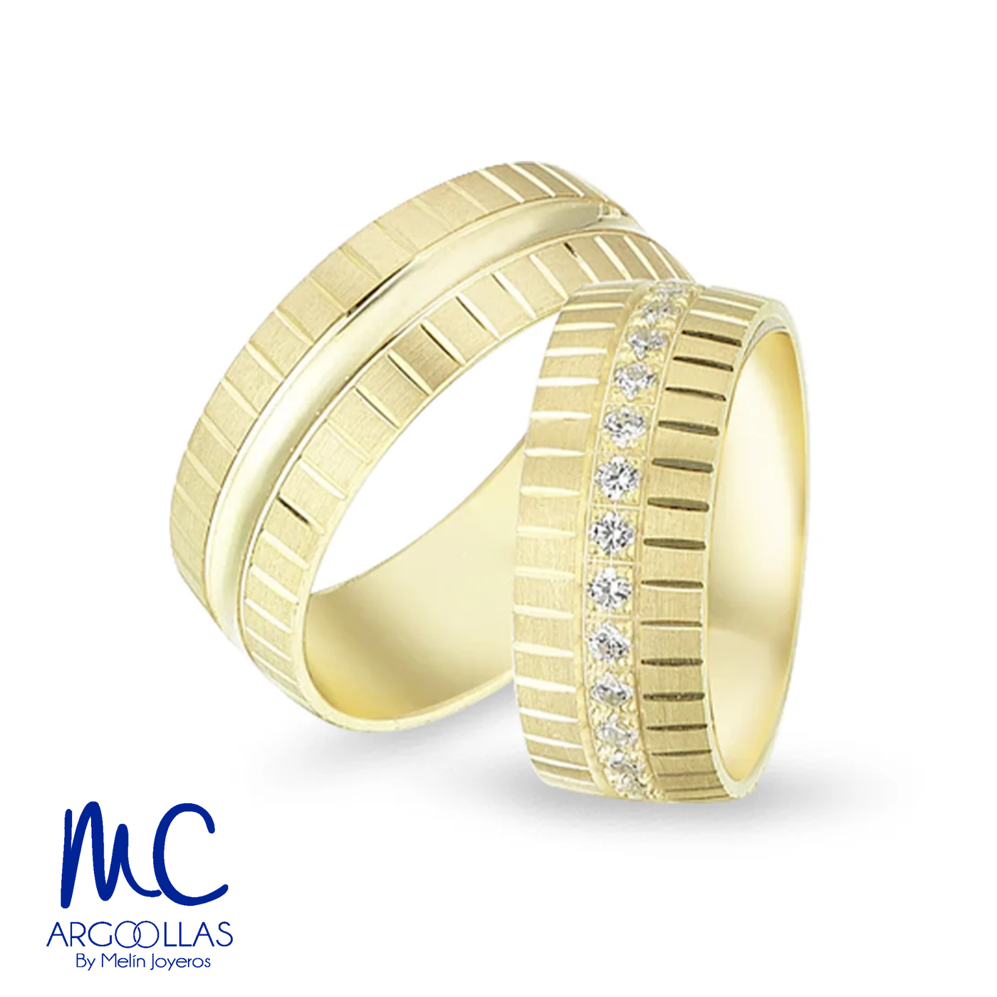 Set de argollas de matrimonio de oro amarillo 10k y 14k · con zirconia · modelo ARG-189 ARG-190
