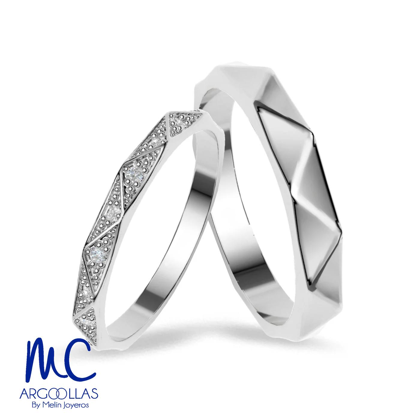 Set de argollas de matrimonio de oro blanco 10k y 14k · con zirconia · modelo ARG-031B DCH-2204B
