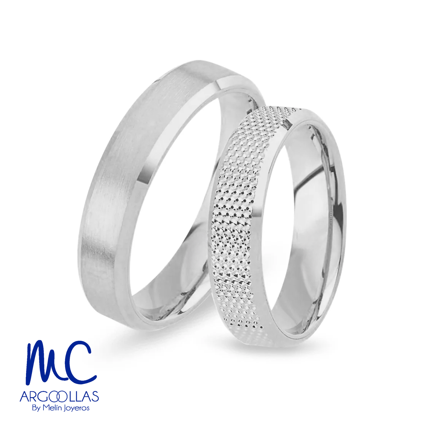 Set de argollas de matrimonio de oro blanco 10k y 14k · modelo ARG-194B ARG-195B