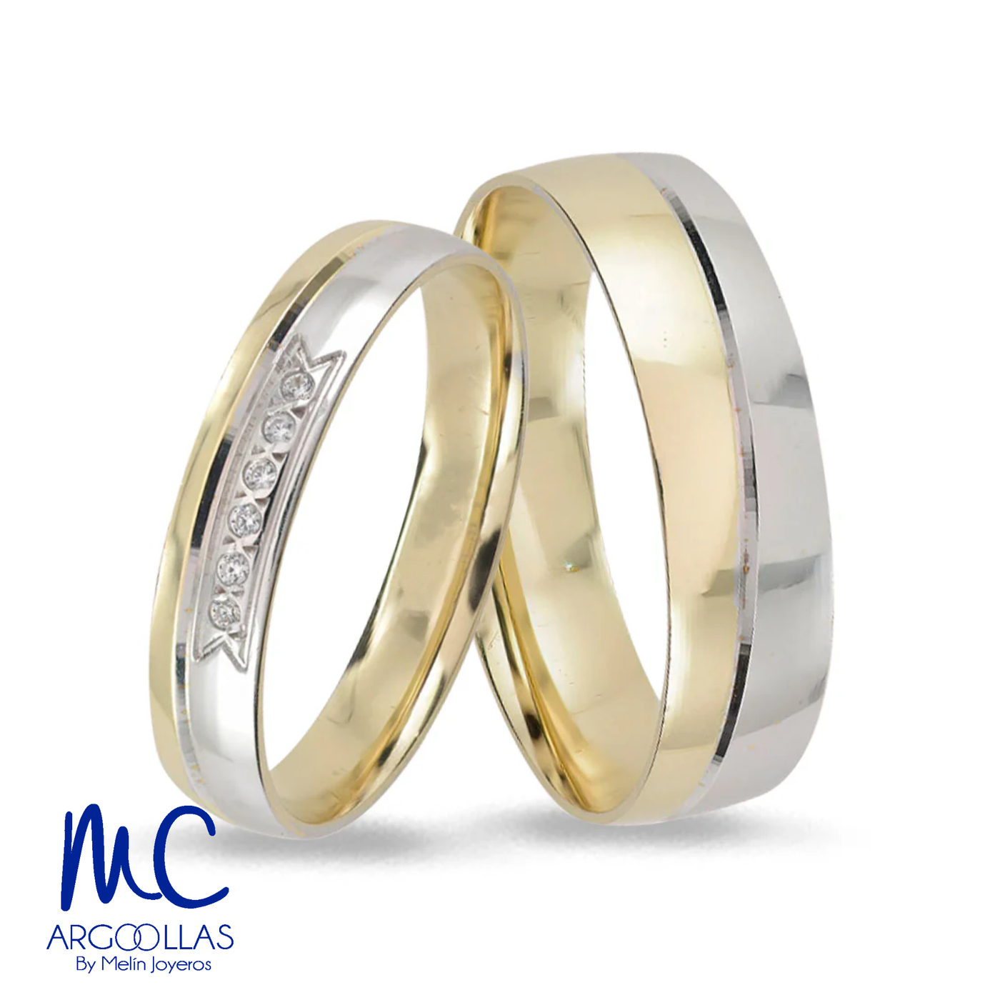 Set de argollas de matrimonio de oro combinado 10k y 14k · con zirconia · modelo F103424 F103426