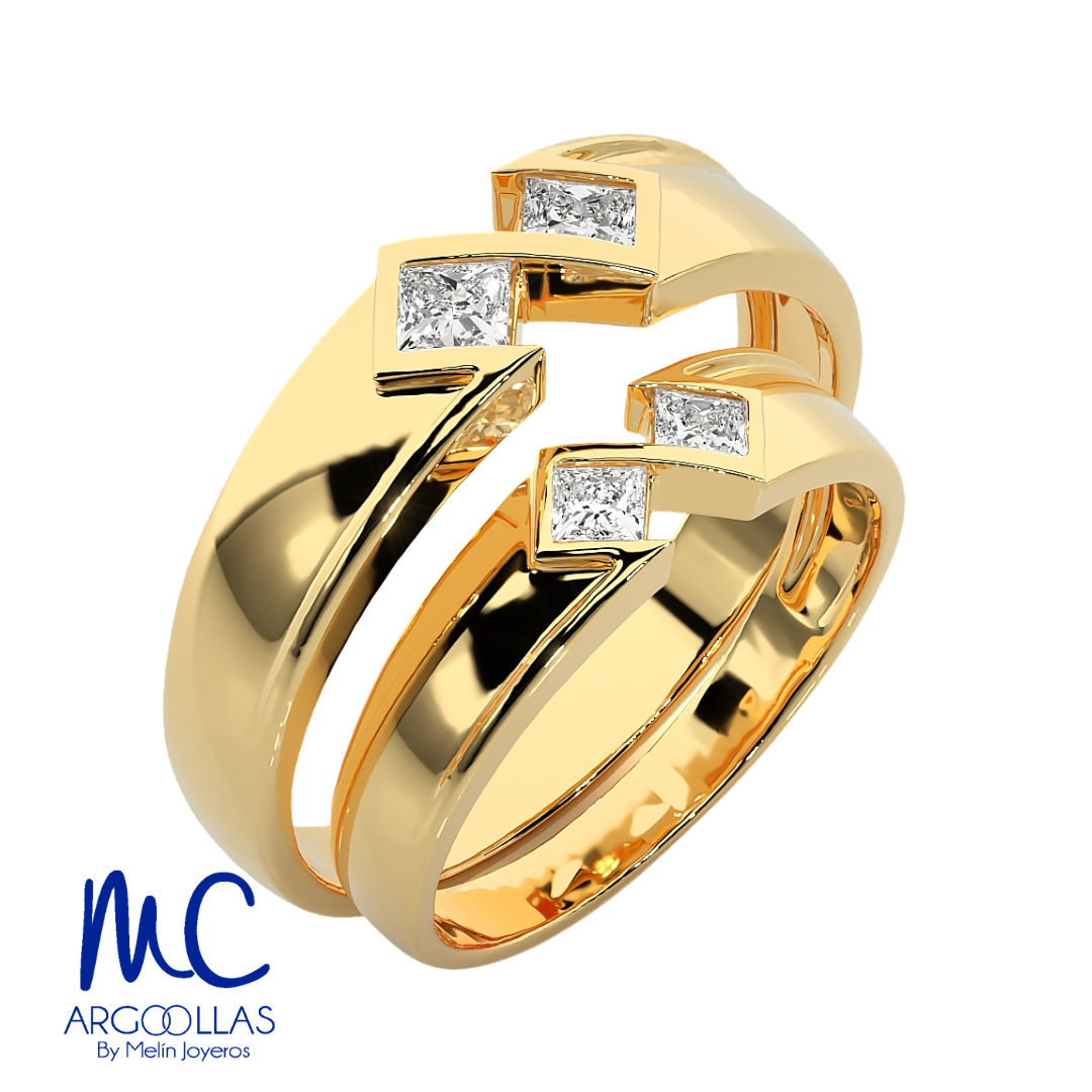 Set de argollas de matrimonio de oro amarillo 10k y 14k · con zirconia · modelo F208754 F208745