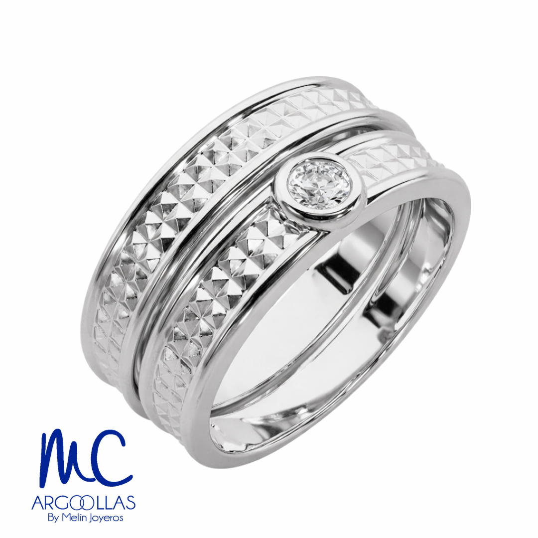 Set de argollas de matrimonio de oro blanco 10k y 14k · con zirconia · modelo F208754B F208774B