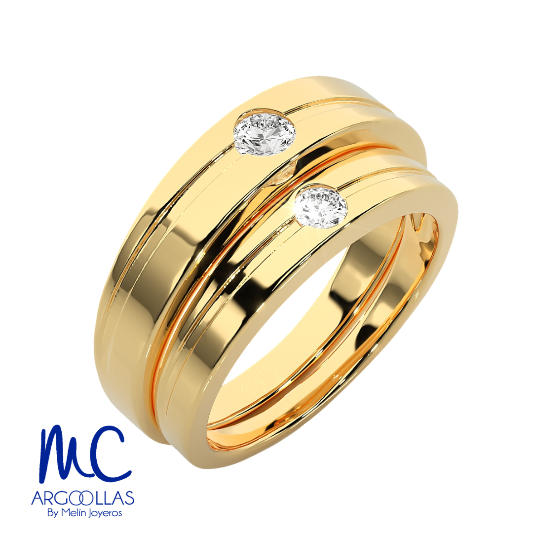 Set de argollas de matrimonio de oro amarillo 10k y 14k · con zirconia · modelo F208784 F208793